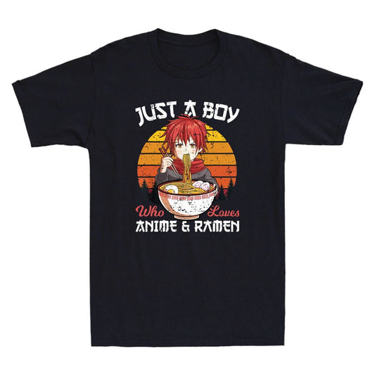 Just A Boy Who Loves Anime And Ramen Japanese Otaku Funny Vintage Men's T-Shirt
