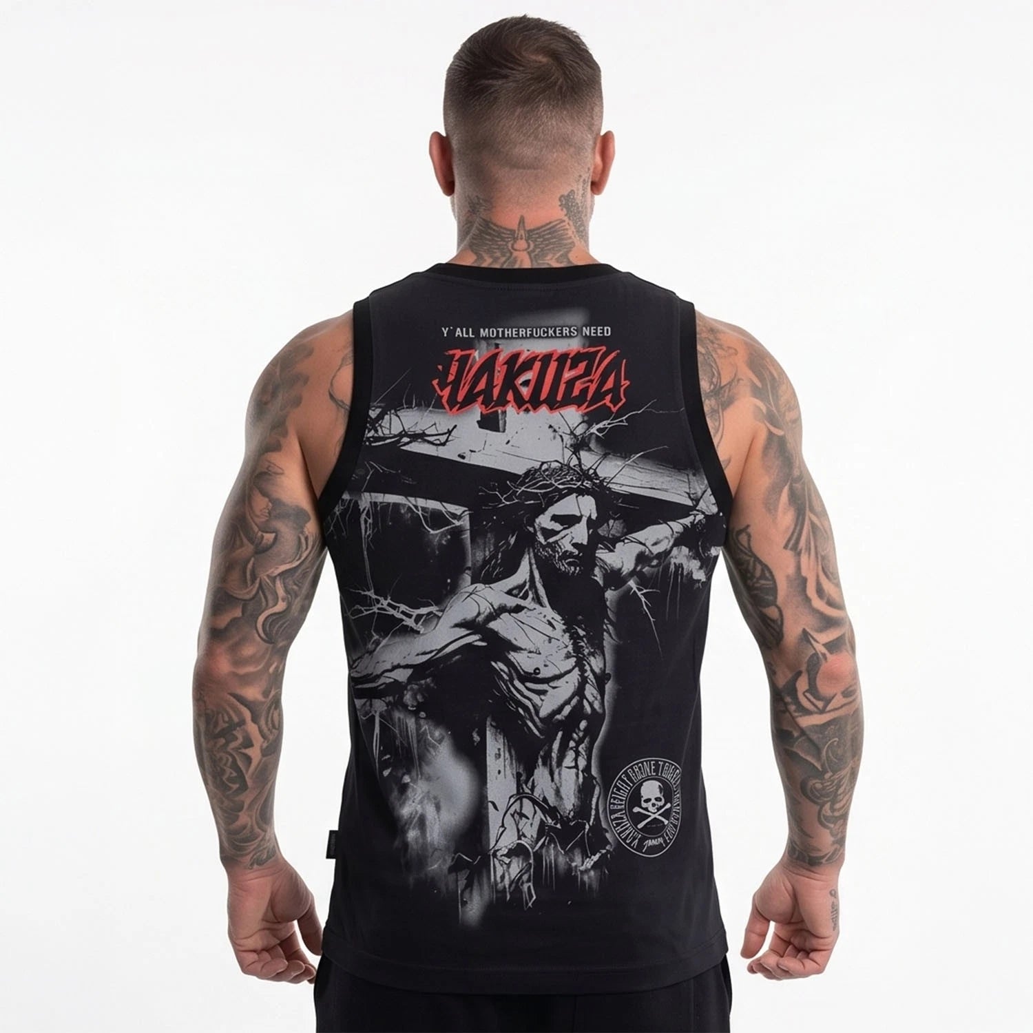 New Yakuza Men's Nailed Slim Tank Top Shirt - Black