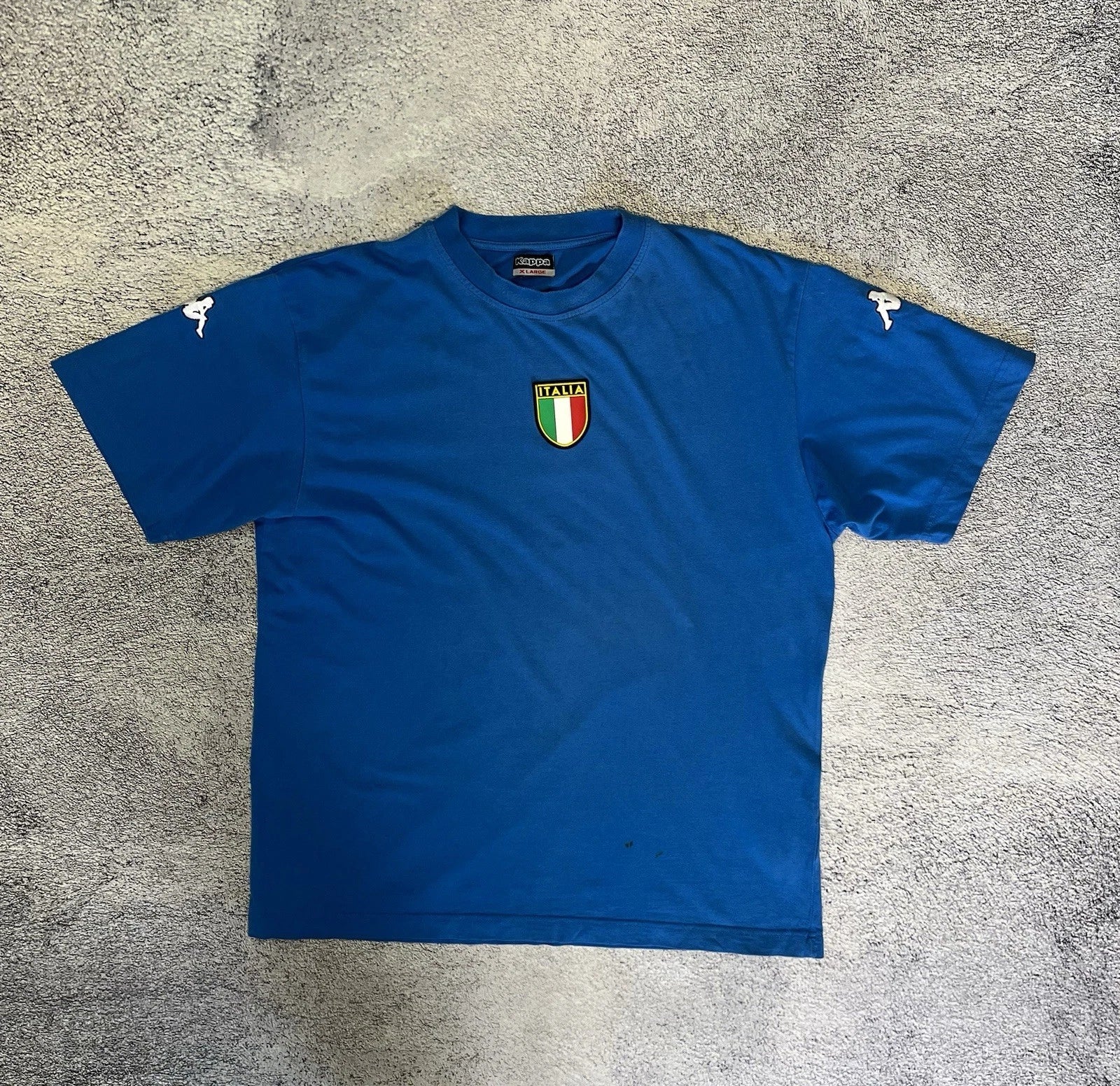 Kappa Italy Vintage Soccer Jersey T Shirt Blue Men XL Cotton Embroidered