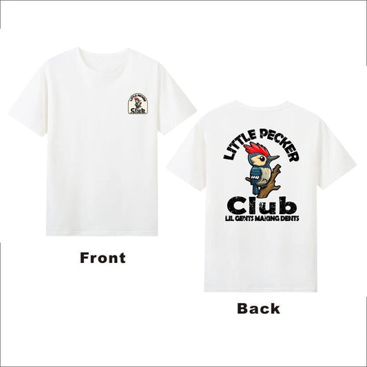 Little Pecker Club Lil Gents Making Dents Humor Birds Front & Back Retro T-Shirt