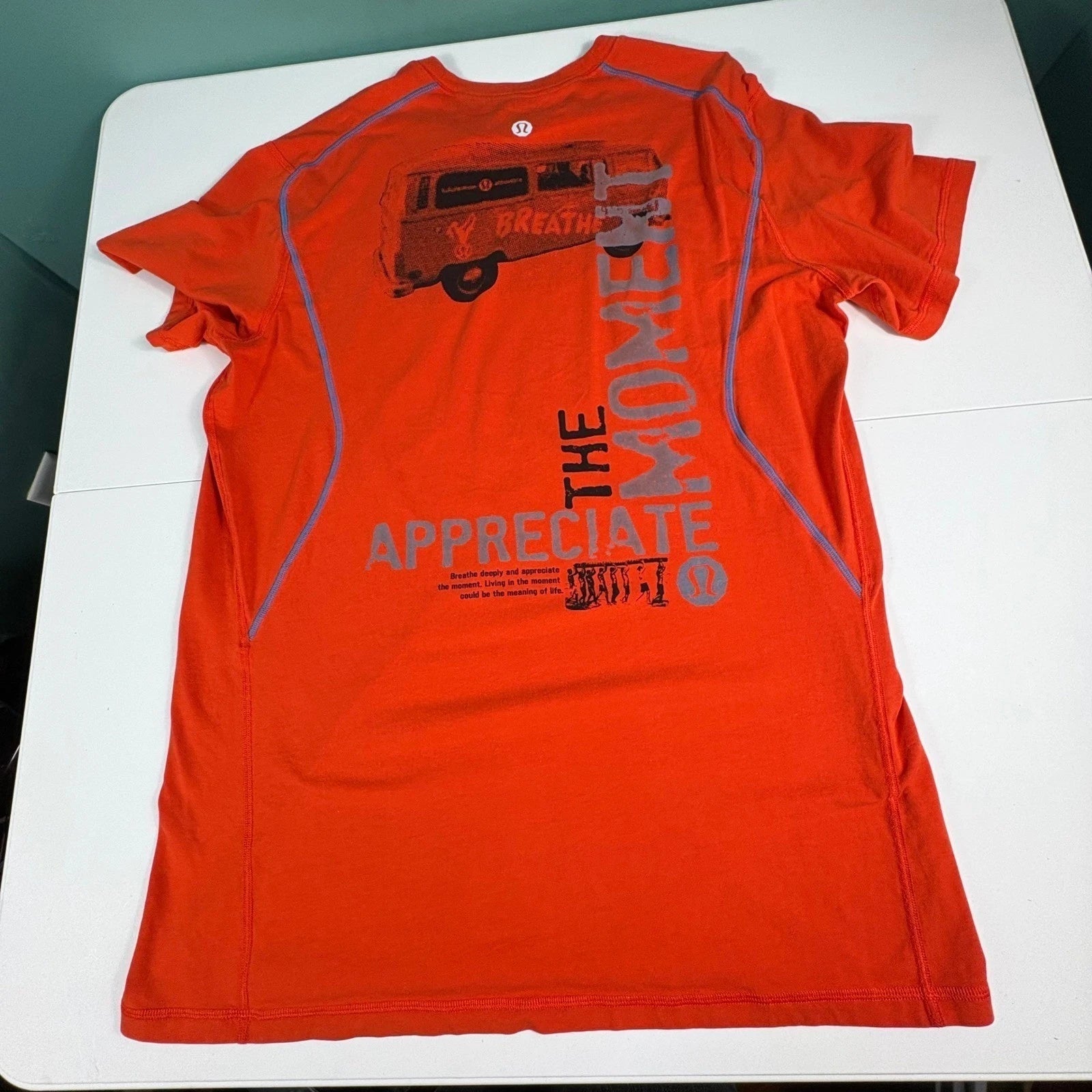 Lululemon Mens XL Orange Graphic T Shirt Athletic Training Tee