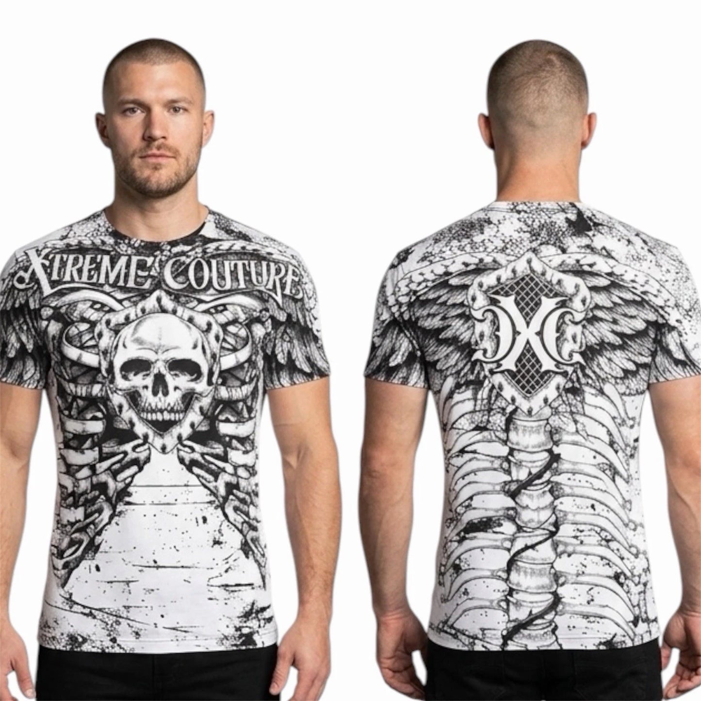 XTREME COUTURE by AFFLICTION White ANATOMY Short Sleeve Slim Fit Y2K T-shirt NWT