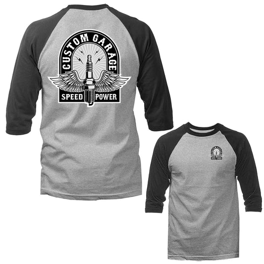 Custom Garage Bikers Vintage Classic Custom Motorcycle Graphic 3/4 Sleeve Raglan