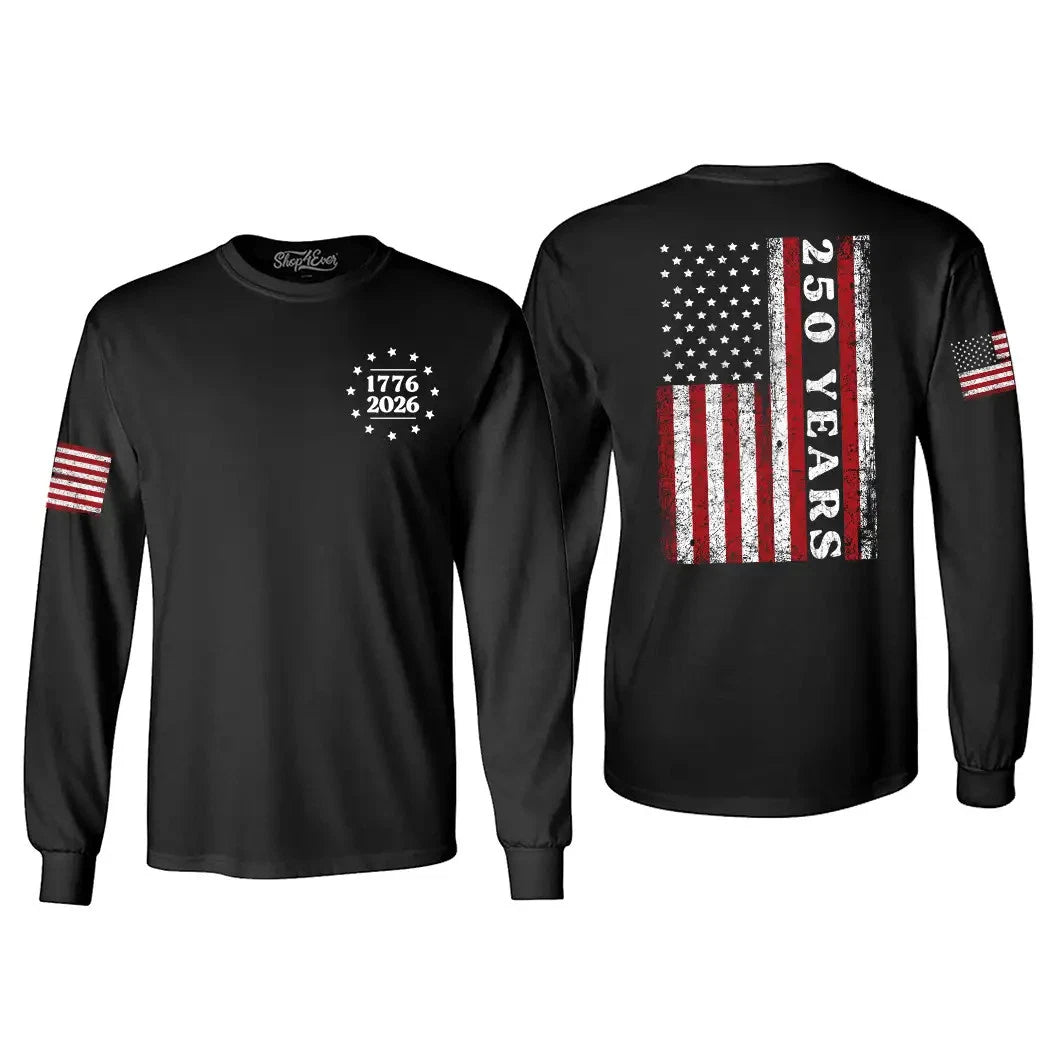 250th USA America Anniversary 1776 - 2026 Long Sleeve American Flag Shirt