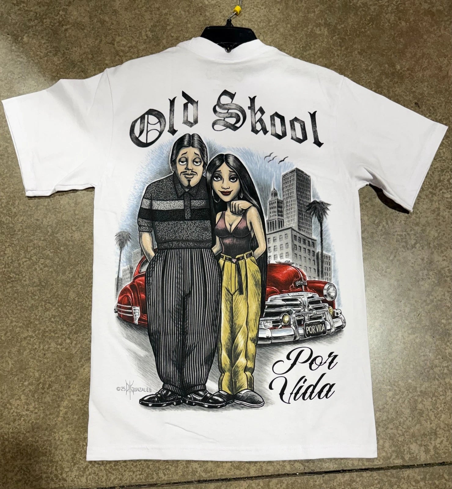 DGA T Shirt Homies Old School Original White Lowrider Chicano Art David Gonzales
