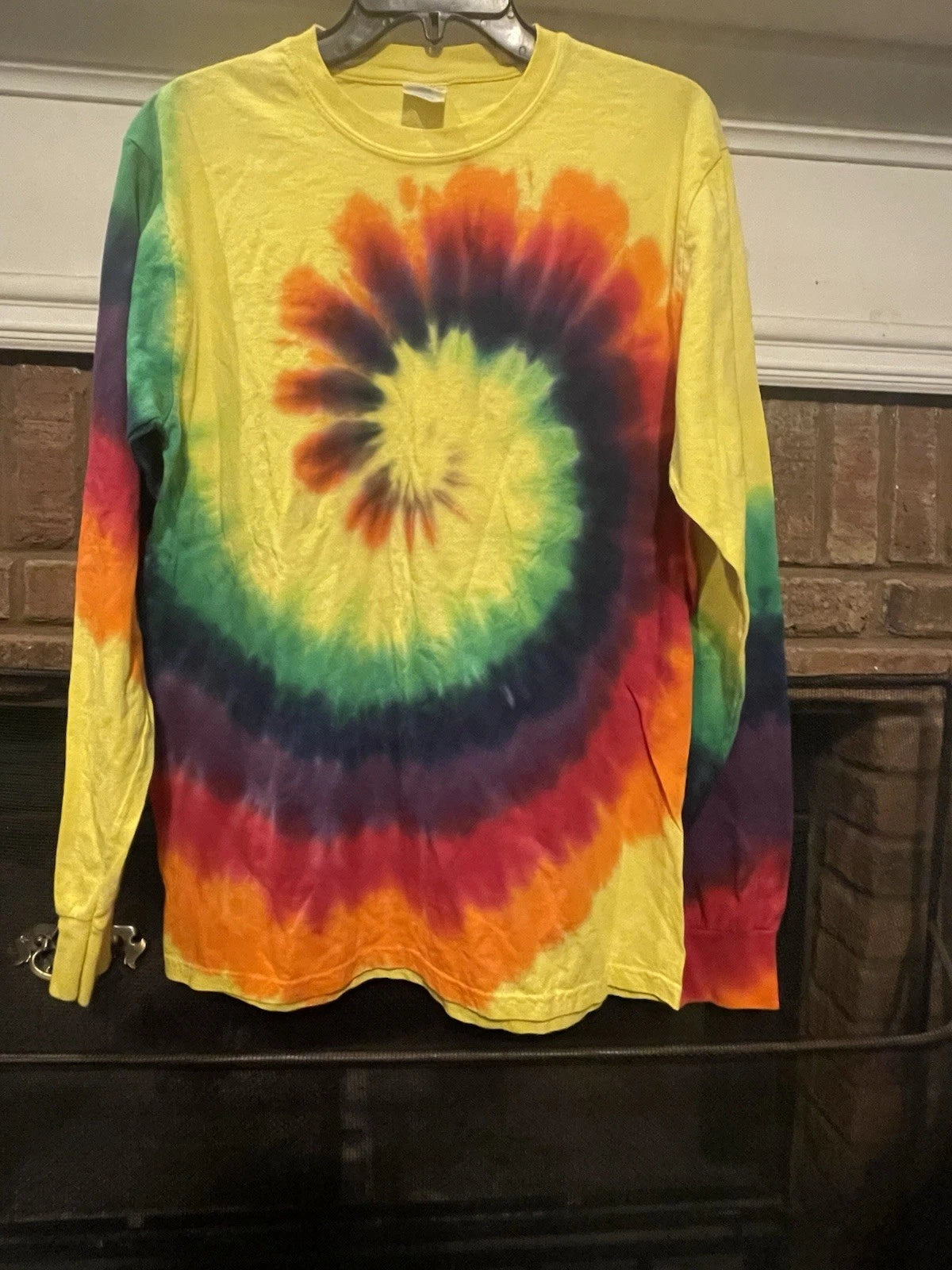Hippie Rainbow Tie Dye AOP Long Sleeve Shirt Men Size Medium Multicolor Tee V1B
