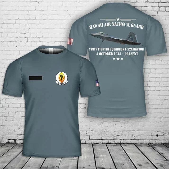 Custom Name 199th Fighter Squadron F-22A Raptor T-Shirt 3D