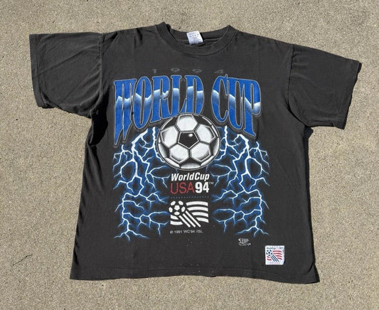 Vintage 1994 World Cup USA Soccer Lightning Thunder T-Shirt Large RARE FLAWS