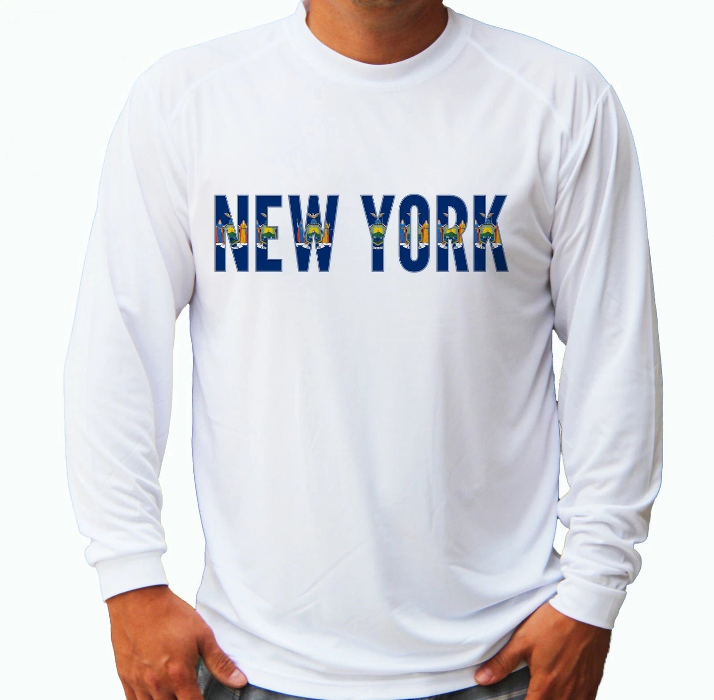 New York State Flag Fishing Boat Long Sleeve UPF 30 T-Shirt Sun UV Protection