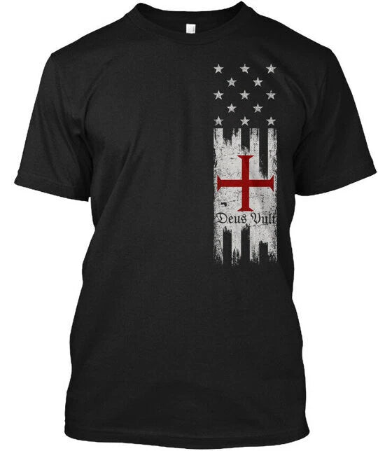 Deus Vult Flag T-Shirt Made in the USA Size S to 5XL
