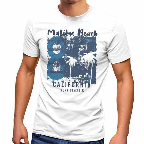 Men's Malibu Beach California Surf Classic Sun Summer Print T-Shirt
