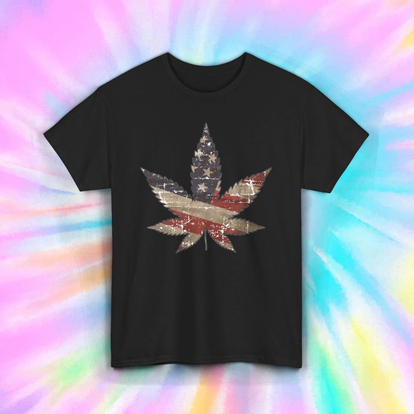 American Flag Cannabis Leaf T-Shirt | Patriotic Marijuana Graphic Tee | S-5XL