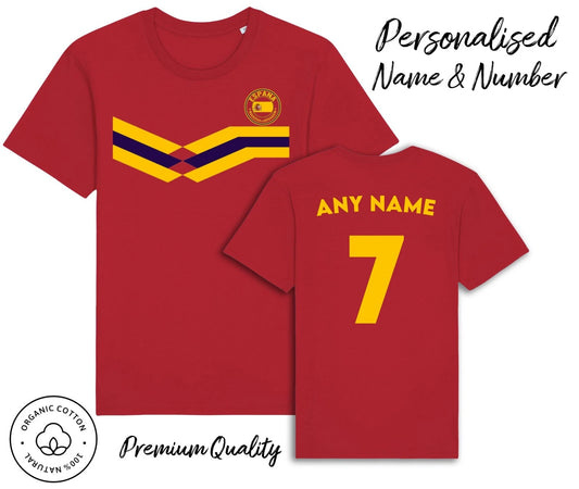 Spain Strip T-Shirt 2026 Personalised Name & No Adult Kids Baby, Football Euro