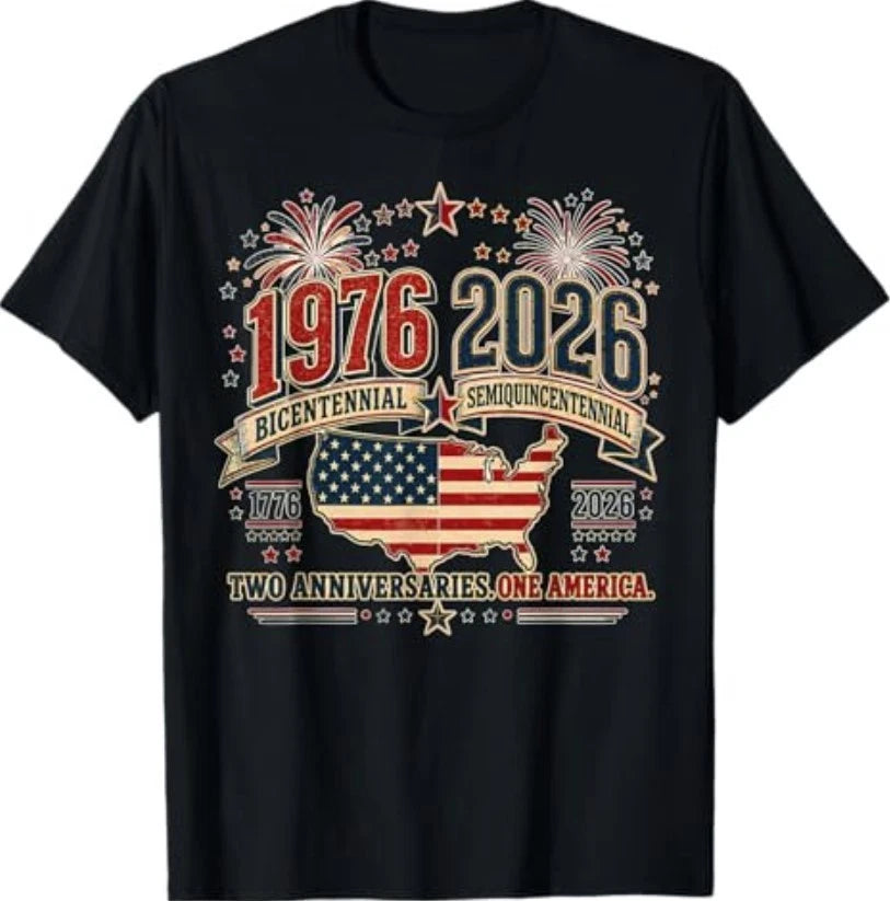 1976 Bicentennial Vs 2026 Semiquincentennial 4th of July T-Shirt