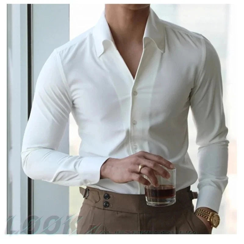 Men's Collar Shirt, Wrinkle-free, Casual, Slim-fit with A Lapel Design Shirts