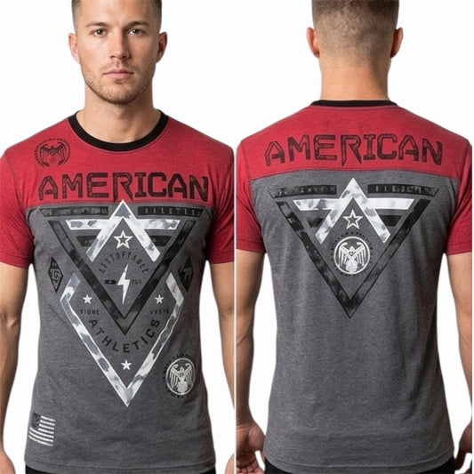 AMERICAN FIGHTER Charcoal Red ALASKA Athletic Graphic T-shirt NWT