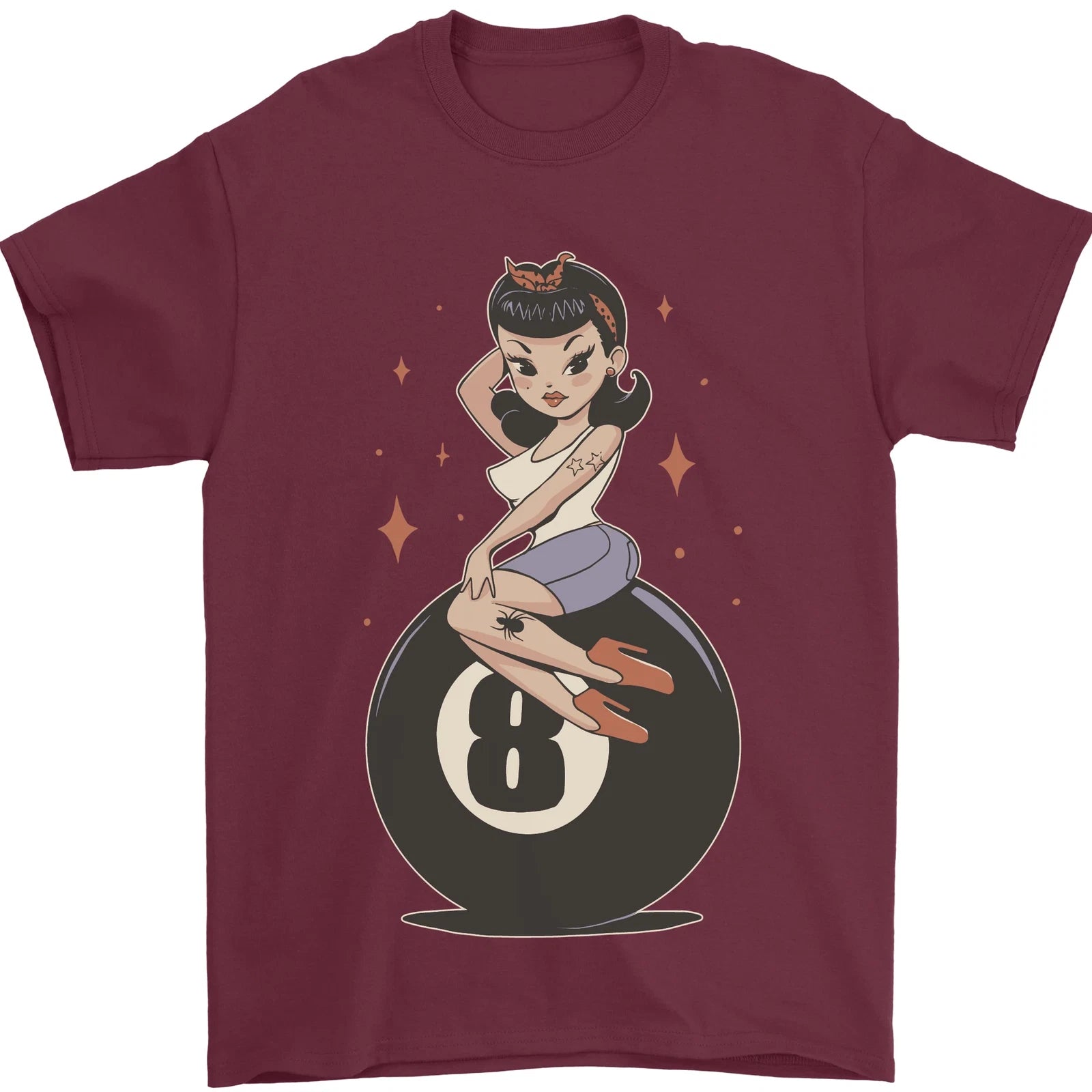 8-Ball Pinup Pool Mens T-Shirt 100% Cotton