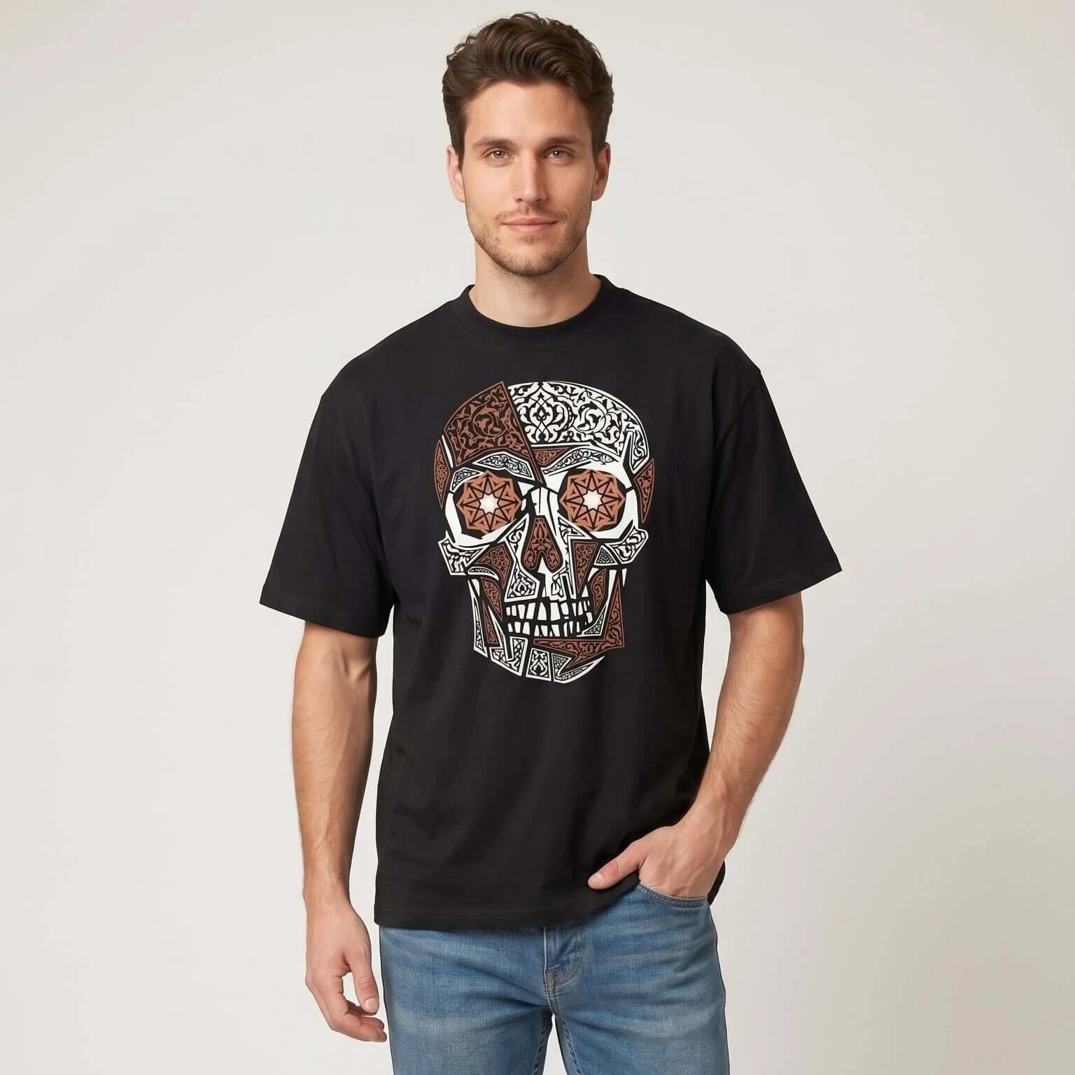 Skull Organic oversized T-shirt | 100% cotton high neck Tee | MOEBEER