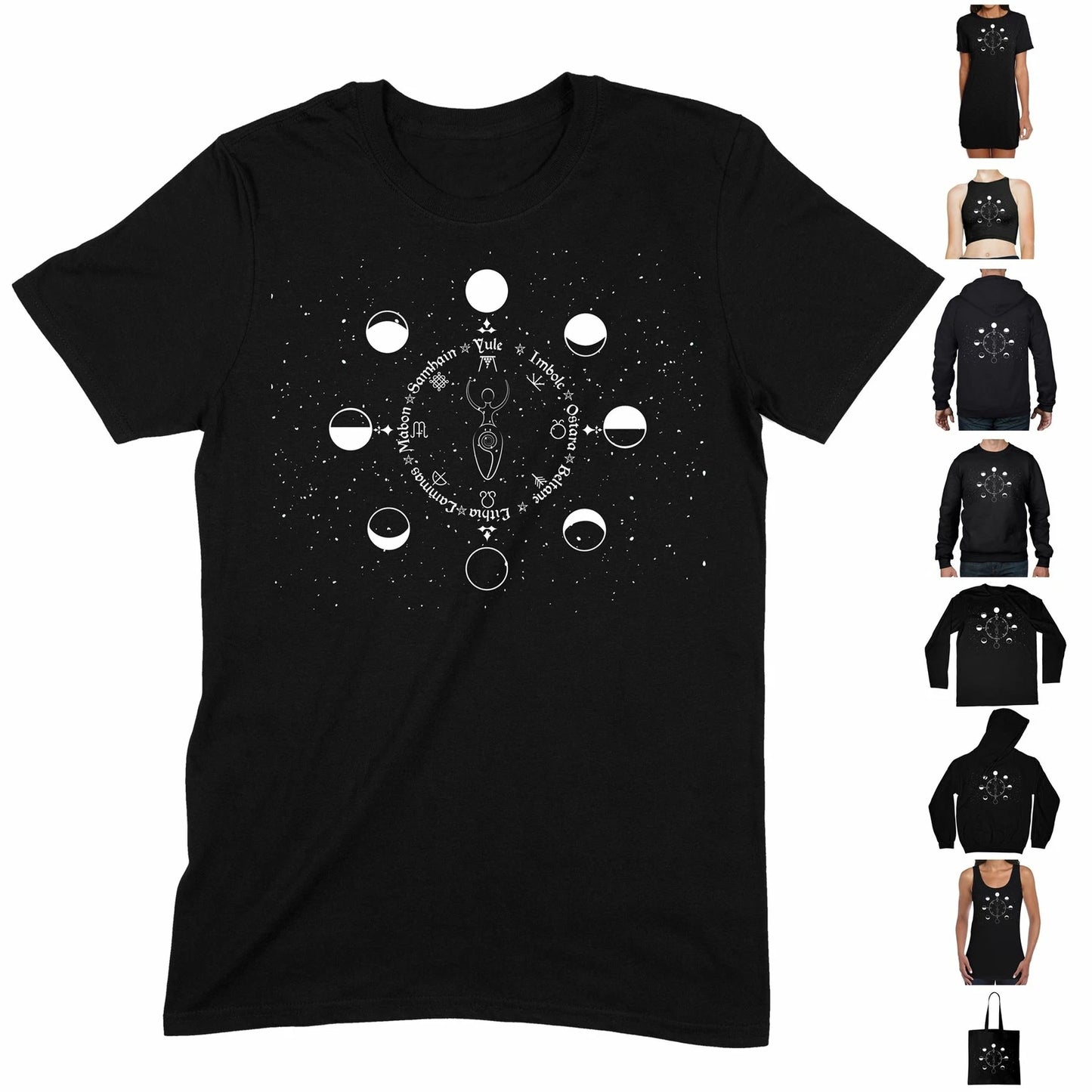 Wiccan Wheel Moon Phases T Shirt - Paganism Druid Celtic Boho Witch