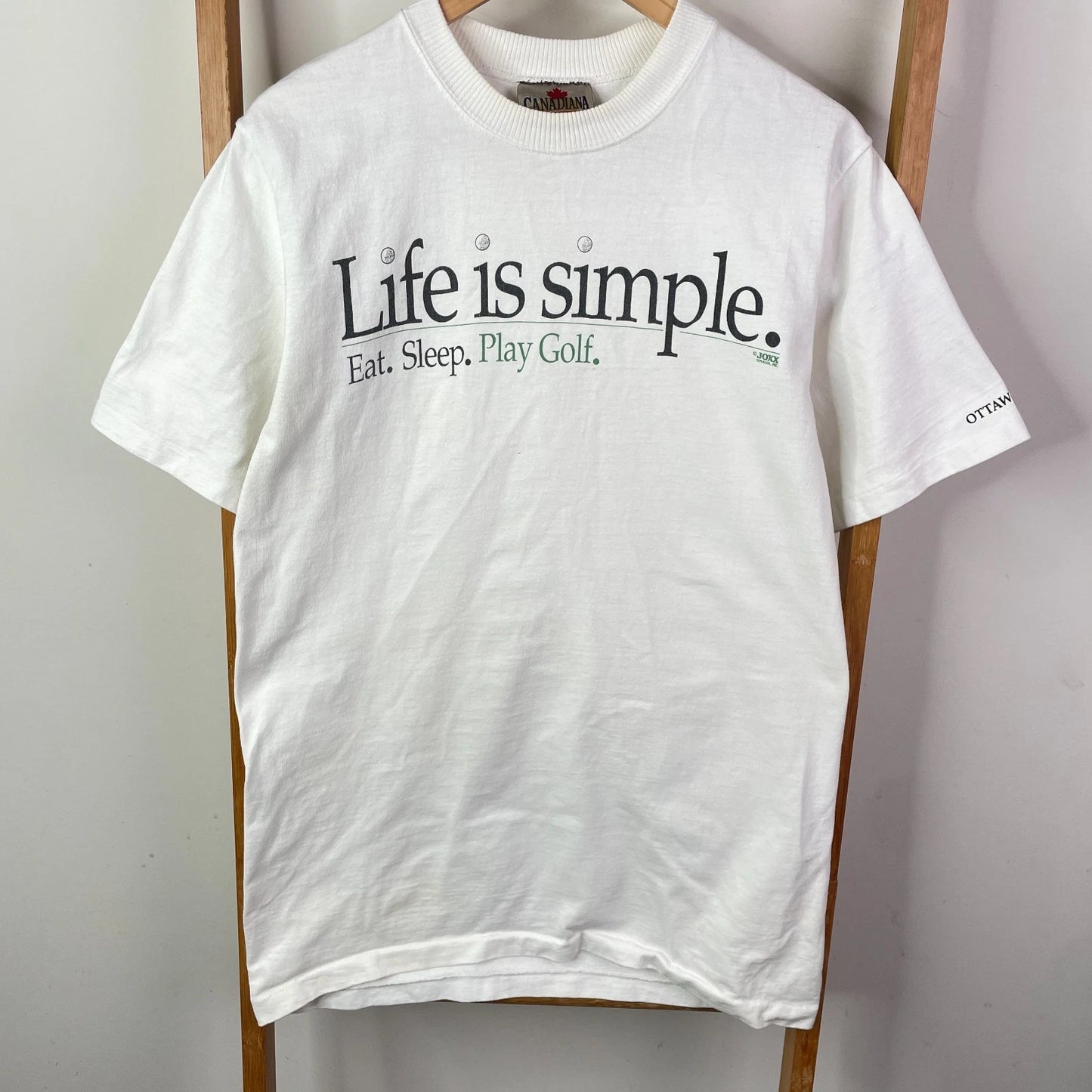 Vintage Golf Shirt Adults Small White Unisex Life Is Simple Ottawa Canada JOXX