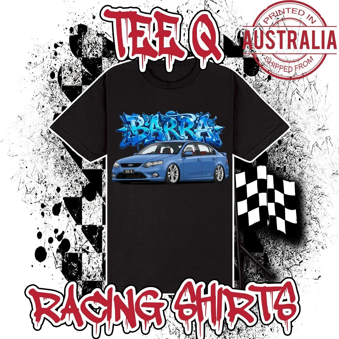 Ford FG Falcon XR Barra Graffiti Series ~ Black Gildan Cotton Tee