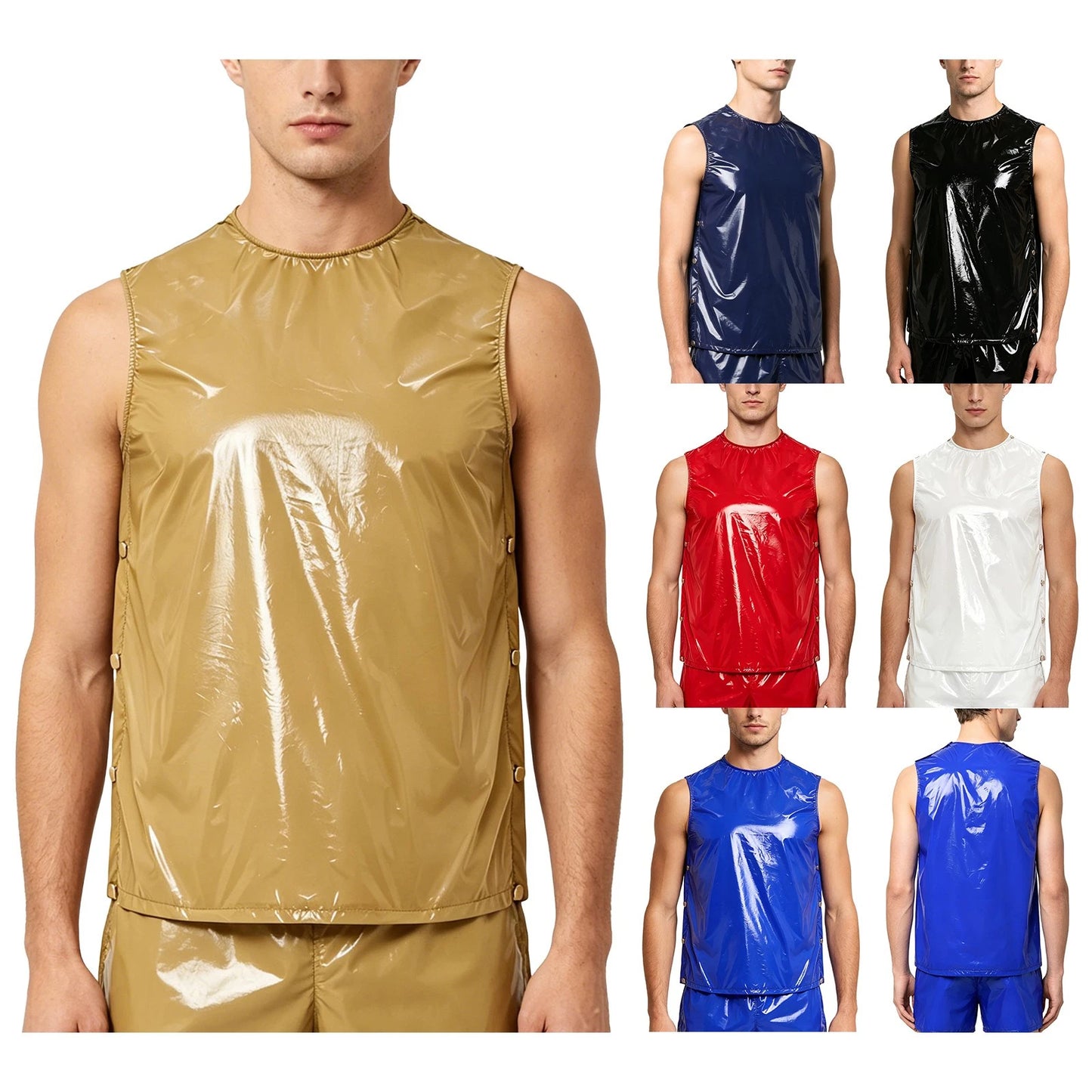 Mens Undershirt Gymnastics T-Shirts Round Neck Tops Reusable Tank Vinyl Vest