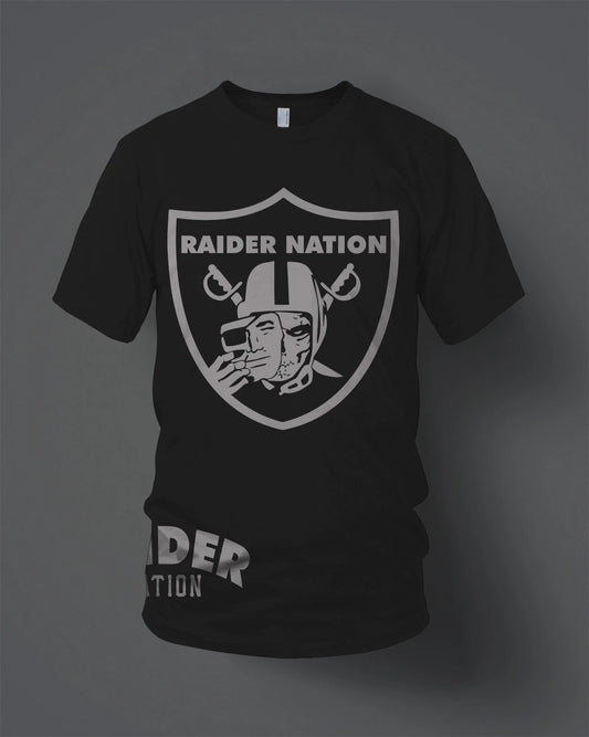 Raiders Raider Nation Skull T-Shirt Black & Silver (New) Oakland Edition
