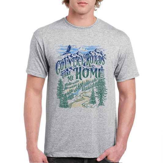 Country Roads Take Me Home T-shirt Mountains Road Trip Music USA Men's Tee