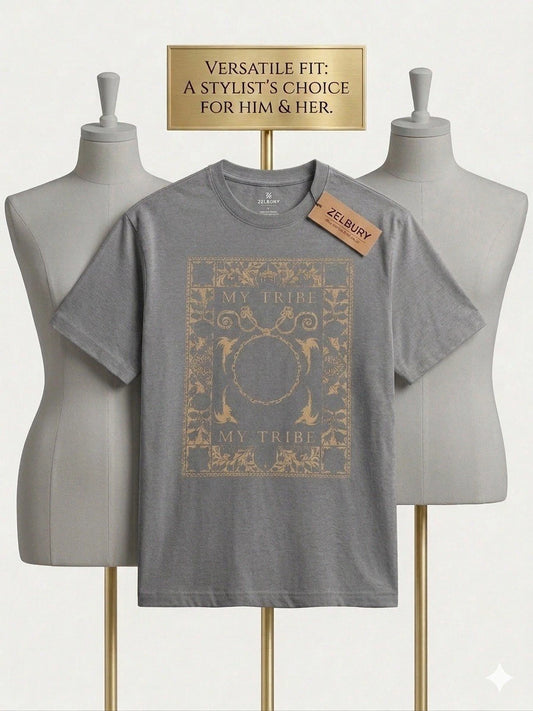 Unisex Oversized Graphic T-Shirt – Grey – “My Tribe” Print – New With Tags