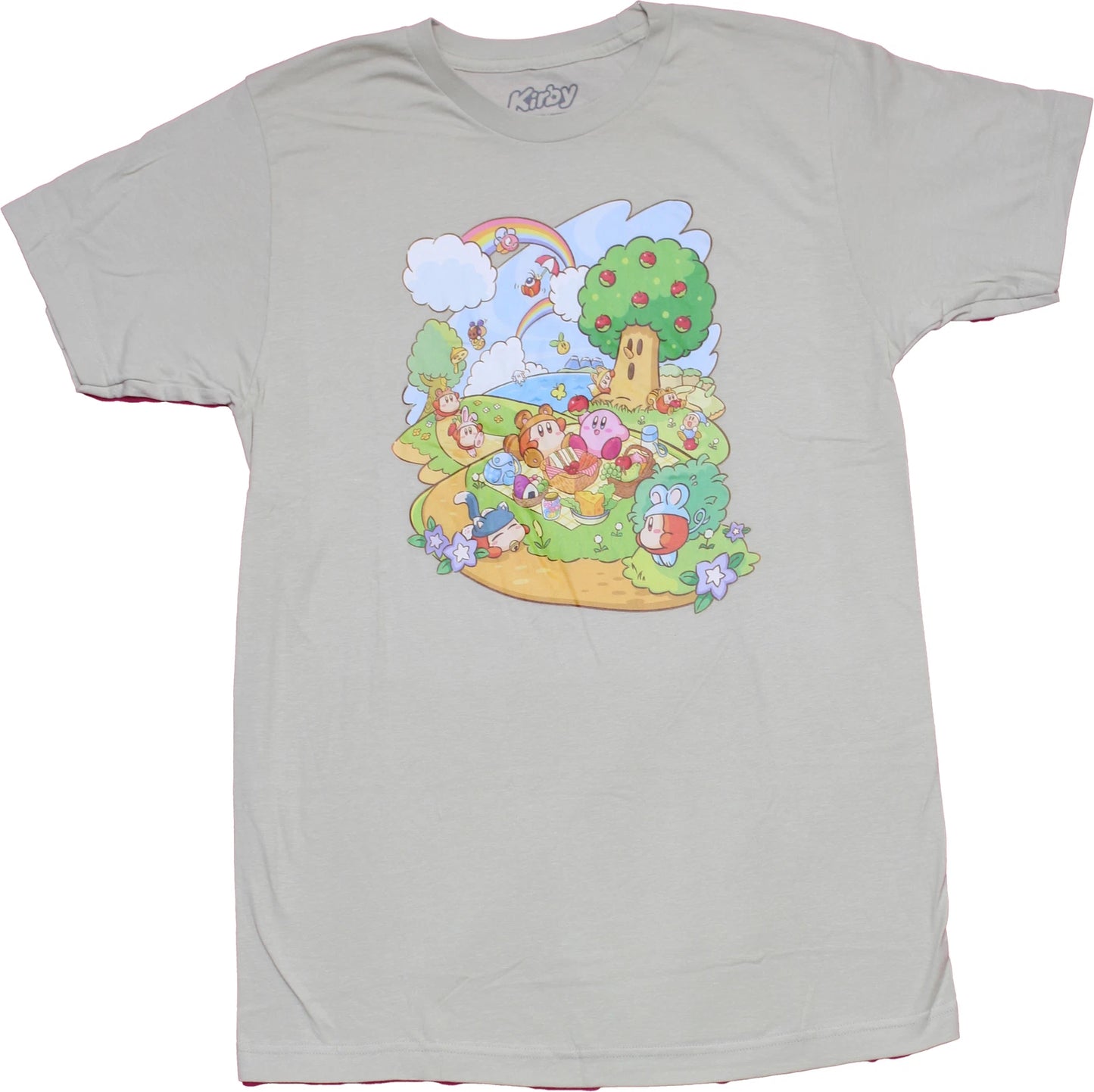 Kirby New Adult T-Shirt - Pupupu  Picnic Group under Rainbow Sky