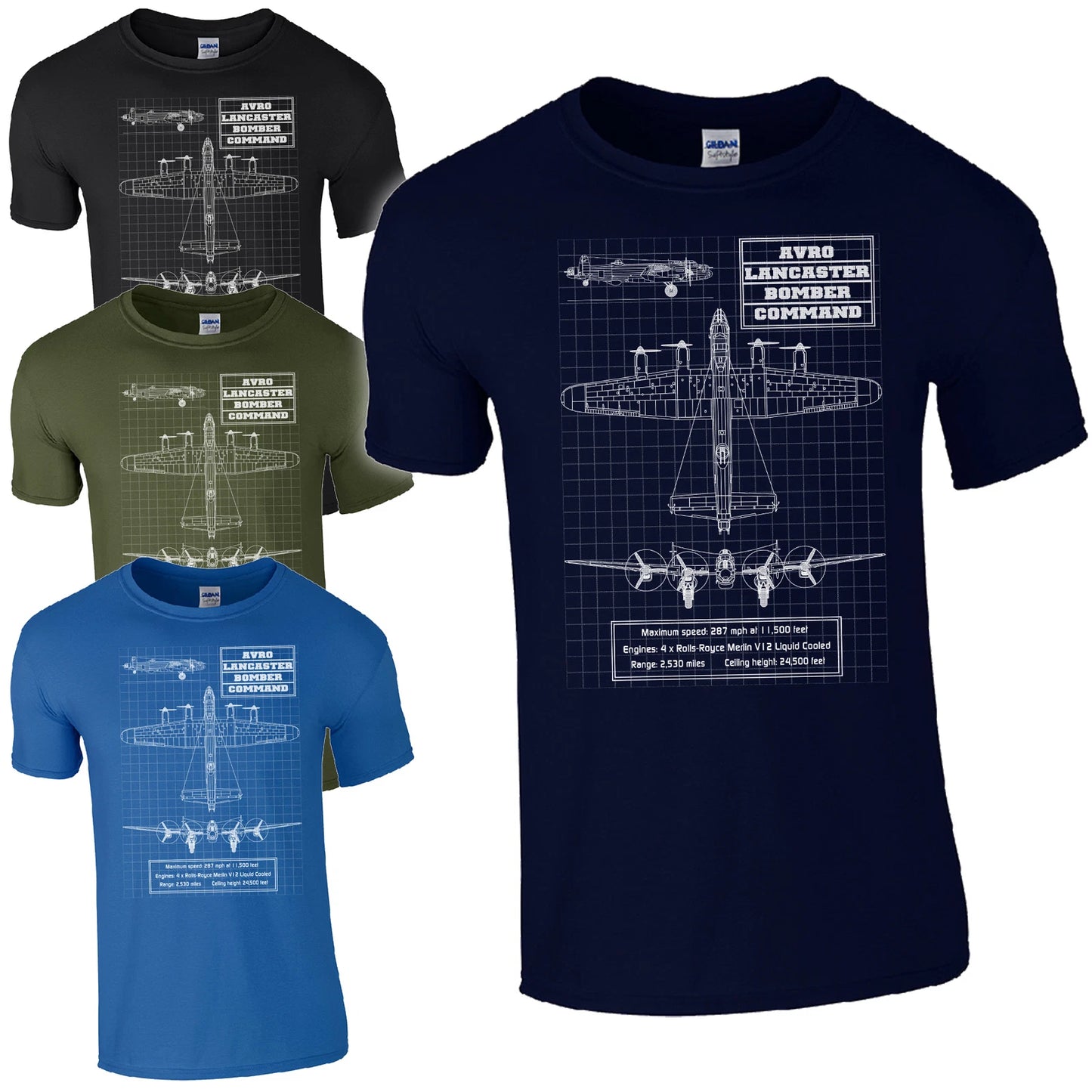 AVRO Lancaster Blueprint T-Shirt Thumper Rolls Royce Bomber Command Aircraft RAF