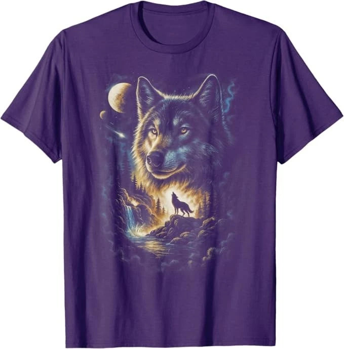 Wolf Howling Moon Forest Nature Wildlife Lovers Animal Men T-Shirt