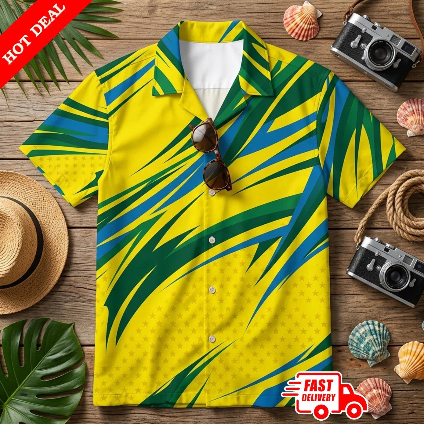Brazil Flag 2026 Soccer Men Yellow Hawaiian Shirt Aloha Button Down Beach Summer