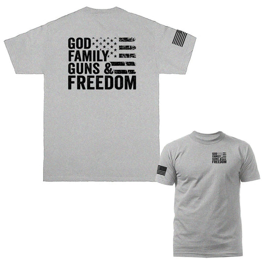 God Family Guns Freedom 2nd Amendment Gun Military Patriotic US Flag T-shirt