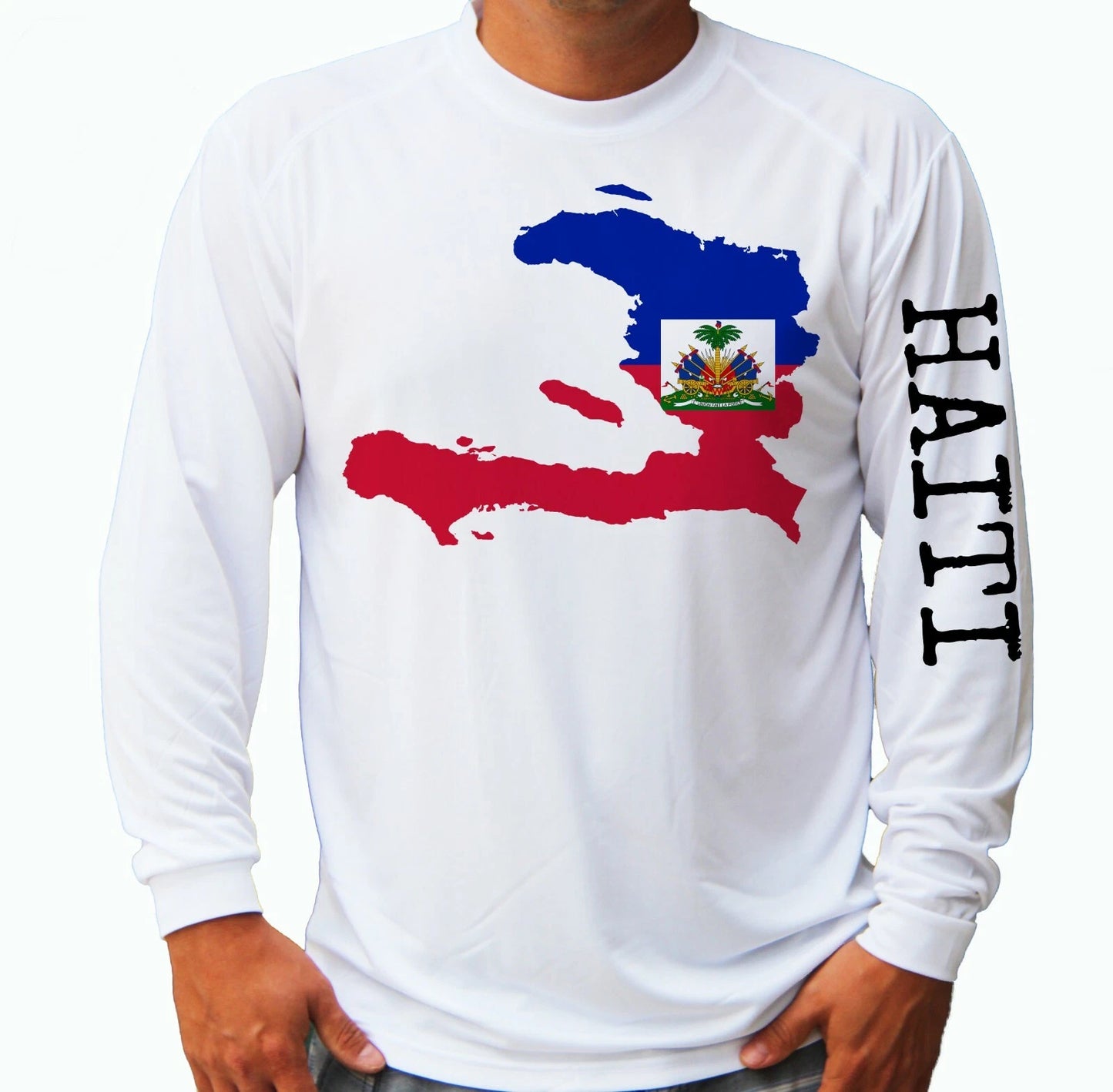 Haitian Flag Haiti Fishing Boat Sport Long Sleeve UPF 30 T-Shirt UV Protection