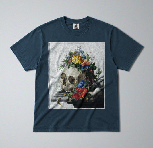 100% Cotton Tee - Regular Fit - Unisex - Skull and Flowers - Remember Death