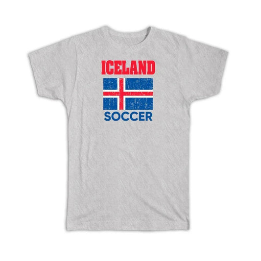 Gift T-Shirt : Iceland Distressed Flag Soccer Football Team Icelandic Country