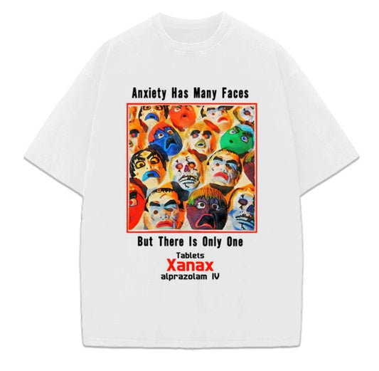 Xanax Anxiety Has Many Faces T-Shirt Vintage AD Retro Custom Graphic Tee S-5XL