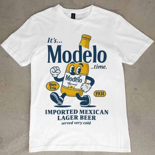 Modelo Time T Shirt Imported Mexican Lager Beer Graphic Tee Vintage Retro Style