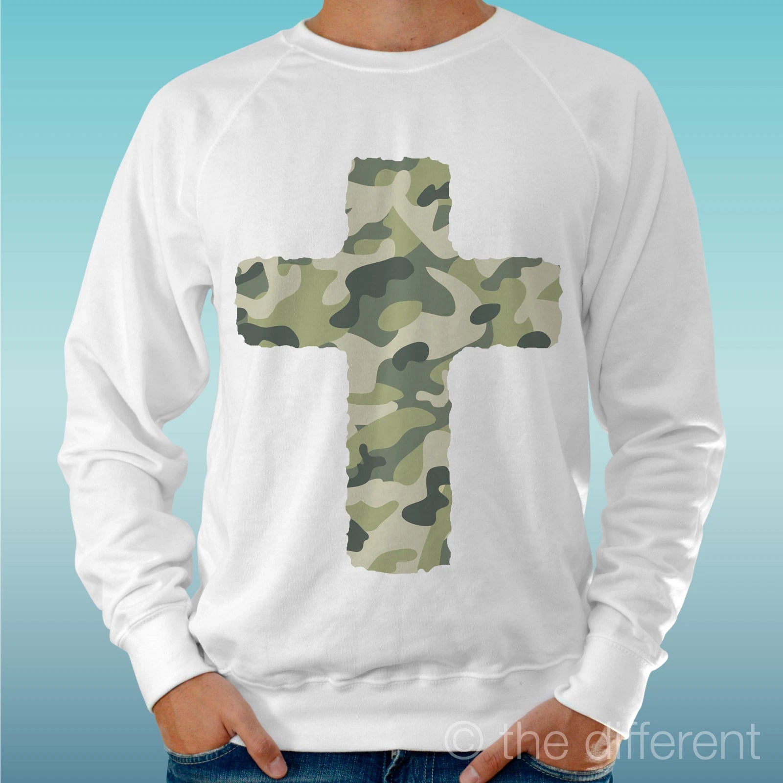 Felpa Man Light Sweater White " Cross Camouflage " Road To Happiness