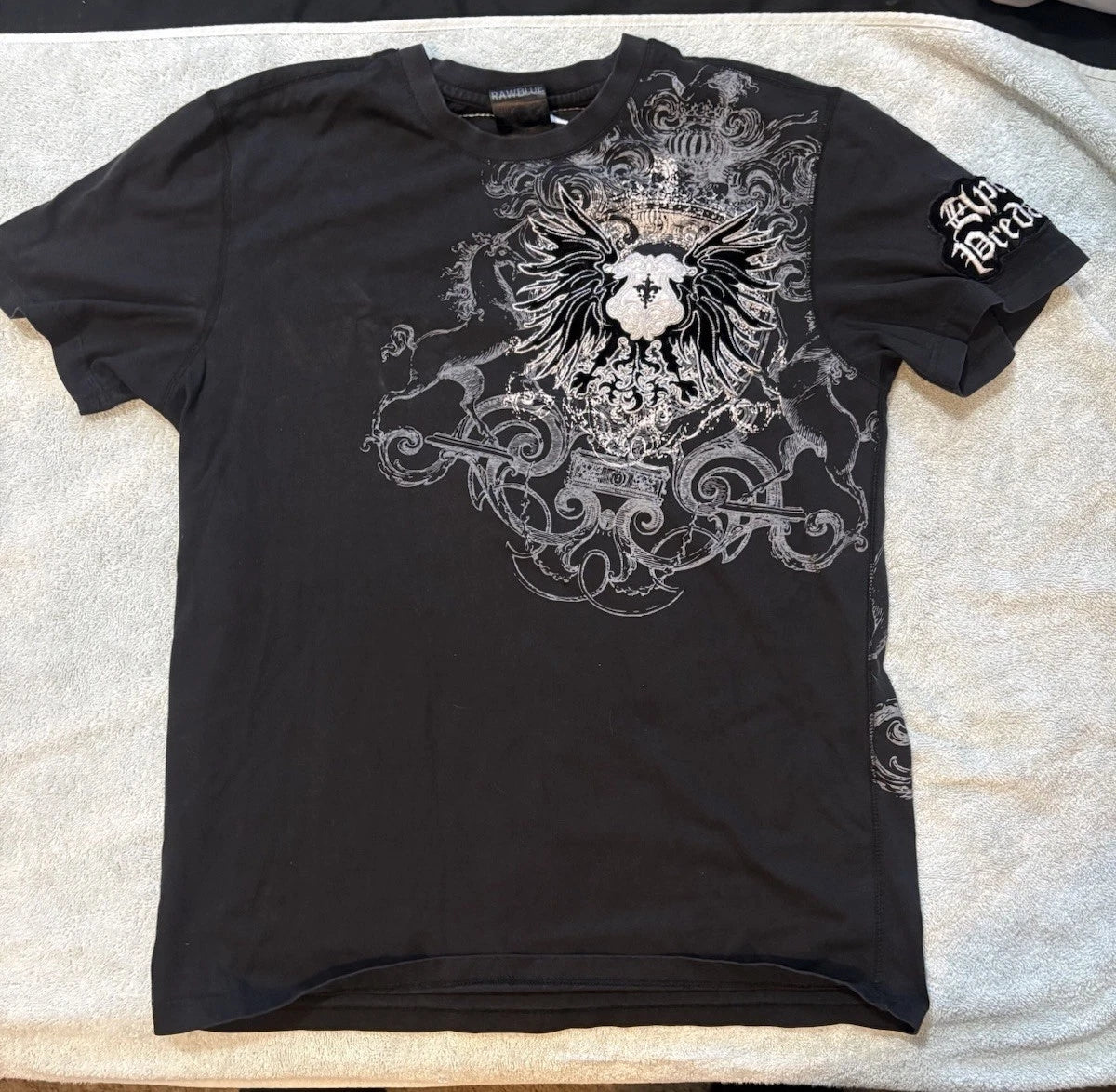 Raw Blue Black Y2K-era Graphic T-shirt Men’s M/L Short Sleeve Cotton Crew Neck