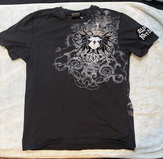 Raw Blue Black Y2K-era Graphic T-shirt Men’s M/L Short Sleeve Cotton Crew Neck