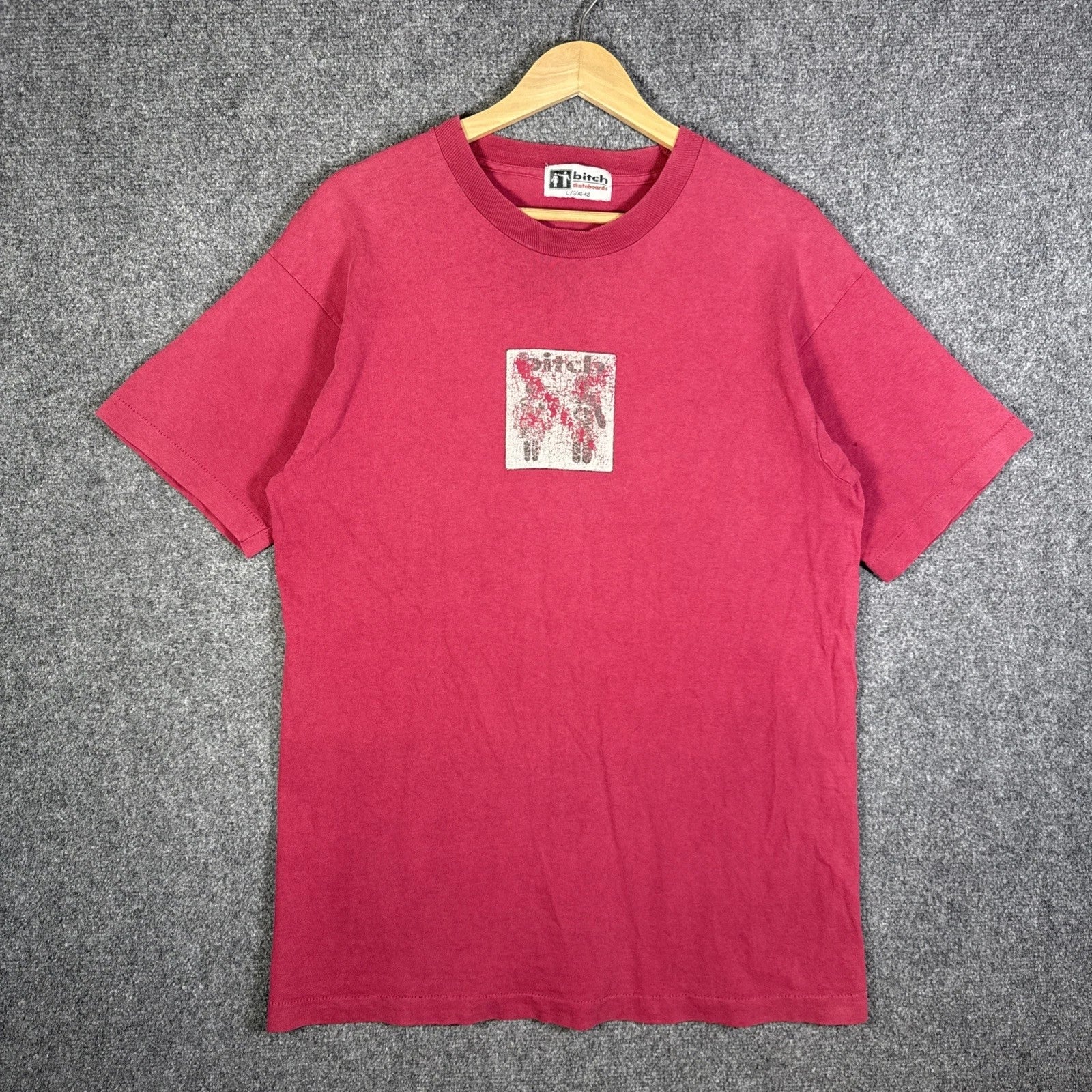 Vintage Bitch Skateboards Shirt Mens Large Red 90s USA Skate Girl Rare Faded