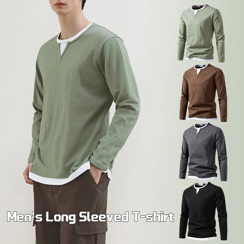 New Men's T-Shirt V-Neck Fashionable Base Shirt Men's Long Sleeved T-Shirt