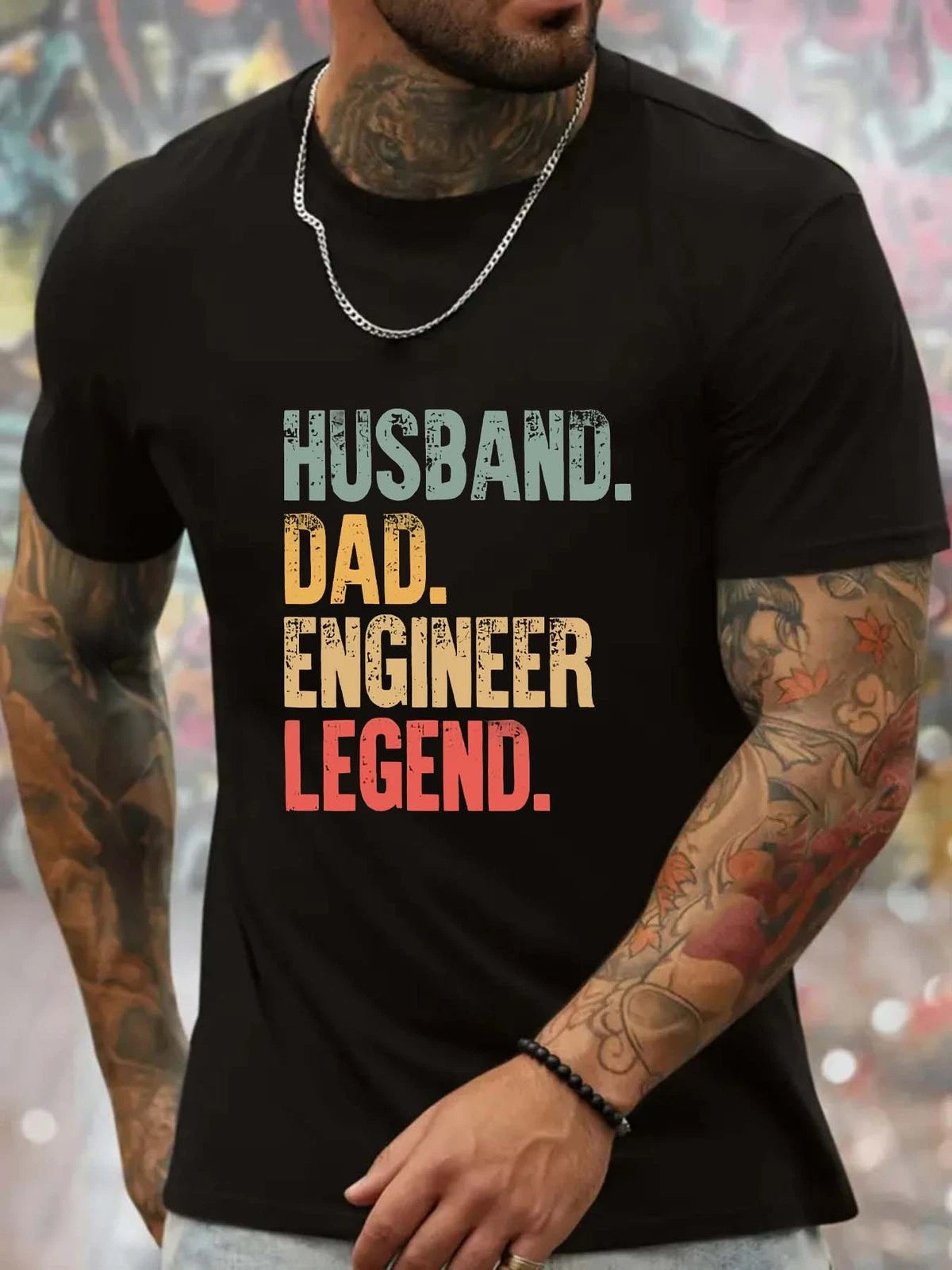 Engineer Legend Print T-Shirt, Men Casual Summer Short Sleeve Outdoor Daily Wear