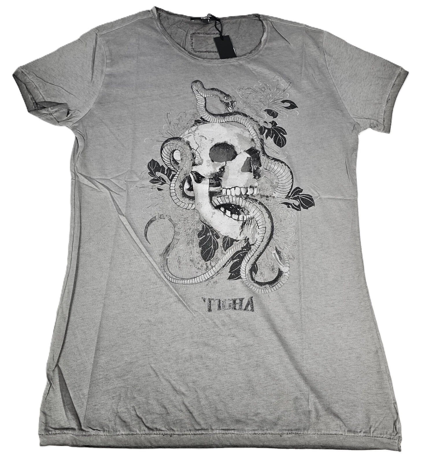 Tigha Mens T Shirt Tatto Skull Wren Vintage Grey Size M