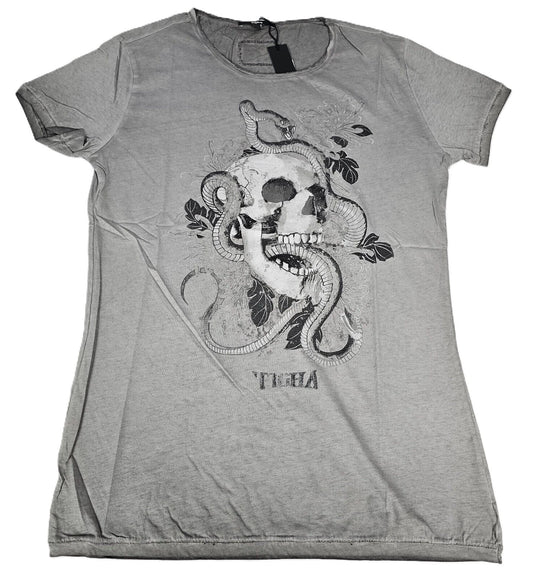 Tigha Mens T Shirt Tatto Skull Wren Vintage Grey Size M