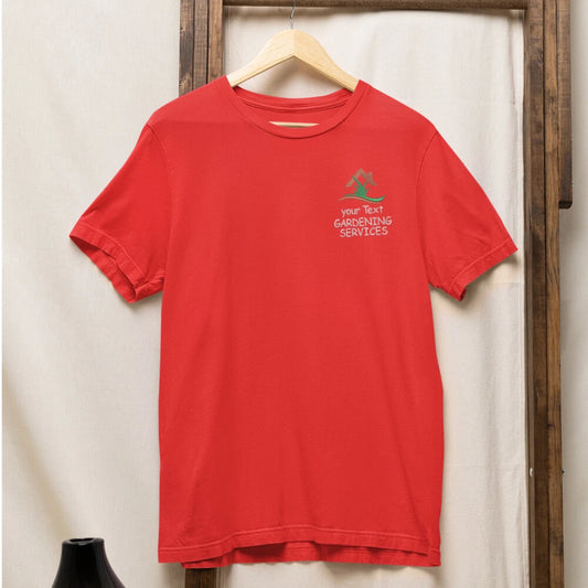 Personalised Custom Embroidered Gardening Service T-shirt Your Text Lawn Garden