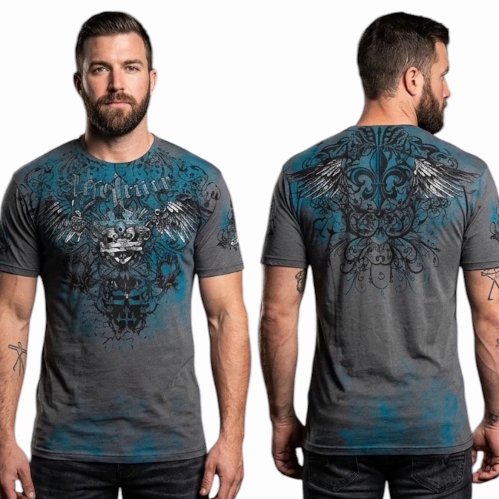 ARCHAIC by AFFLICTION Charcoal AVIATION Short Sleeve Slim Fit Y2K T-shirt NWT