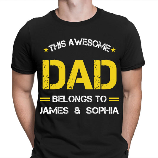 This Awesome Dad Belongs To Personalised Fathers Day T Shirt Birthday Gift #FD